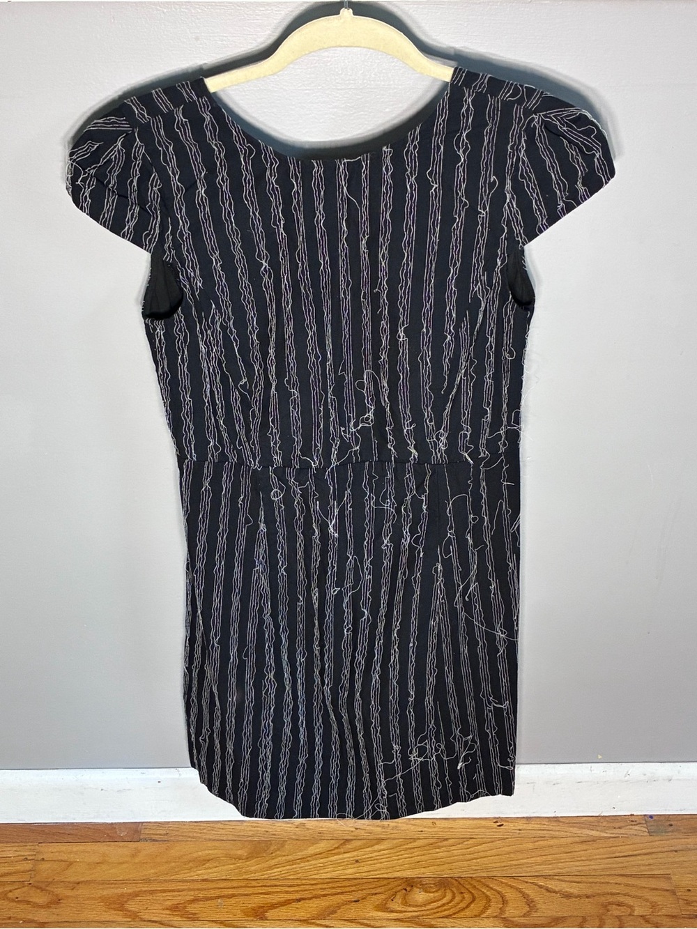 Black distressed Stripe Cap Sleeve Dress - Elorie Medium